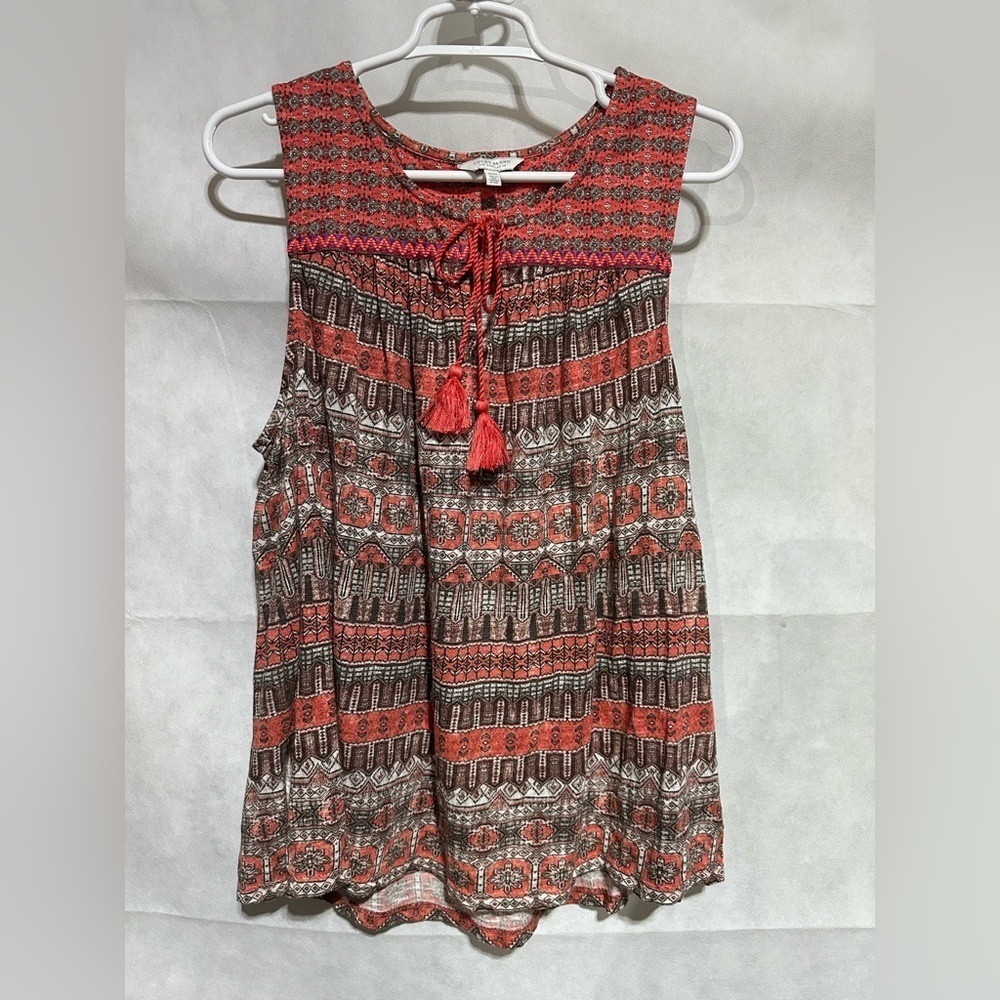 Lucky Brand Women’s 1X Floral Tunic Orange Embroidered Boho Tank Top Sleeveless